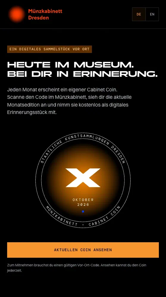 Cabinet Coin Besucher-Einstieg in der deutschen Desktop-Ansicht